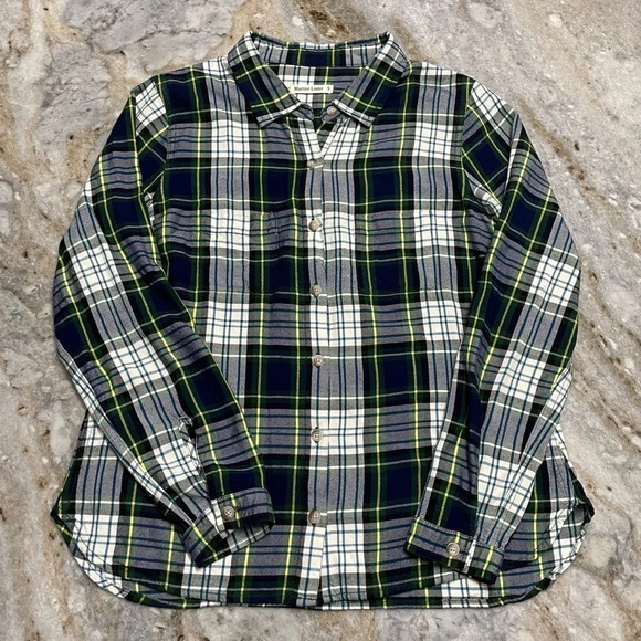 Marine Layer The Dahlia Plaid Shirt Green Navy White Yellow Smal - Picture 3 of 12
